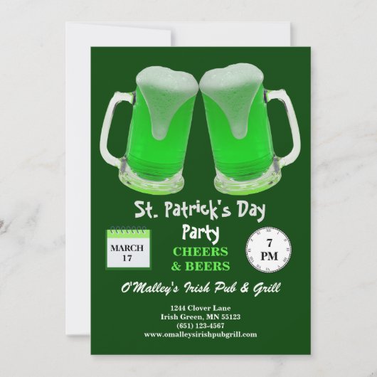 Invitation St Patrick's Day Party Green Frosty Cheers (Devant)