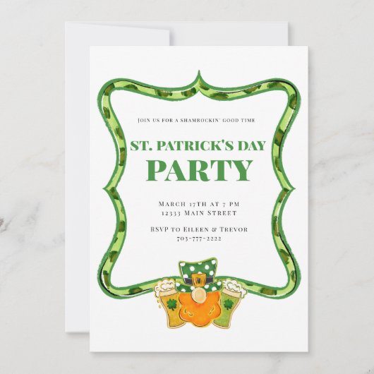 Invitation St Patrick's Day Party Leprechaun Bières Shamrocks (Devant)