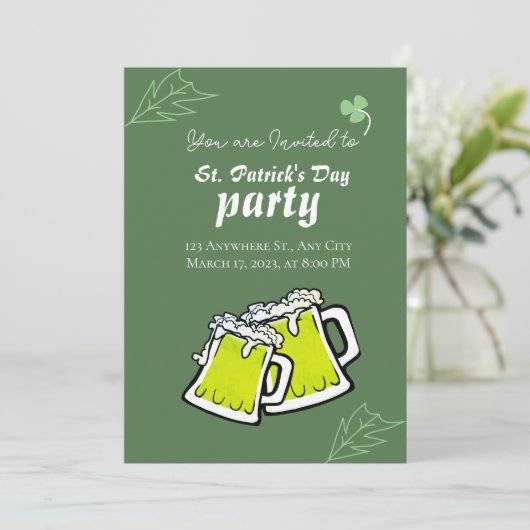 Invitation St. Patrick's Day Party moderne Clovers verts (Debout devant)