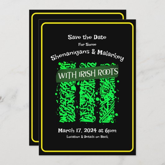 Invitation St. Patrick's Day Party Save the Date Irish Roots (Devant / Derrière)