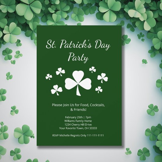 Invitation St. Patrick's Day Party Shamrocks Irish Green