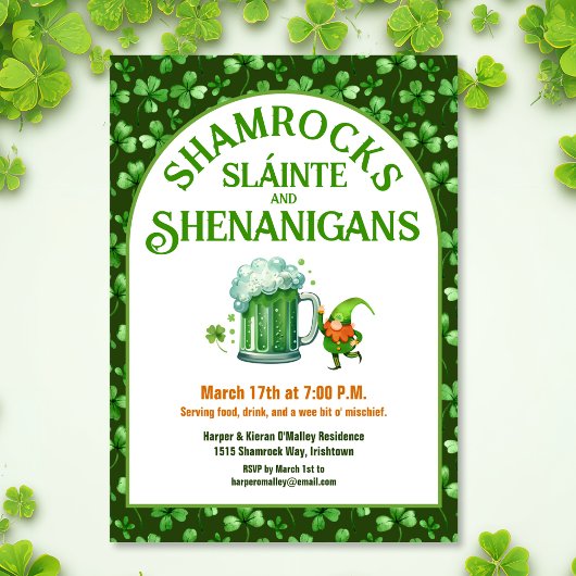 Invitation St. Patrick's Day Party Shamrocks Shenanigans