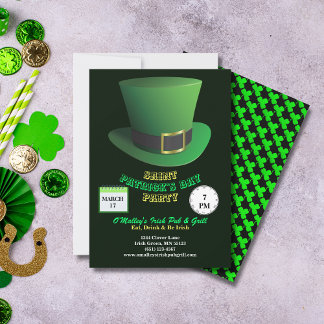 Invitation St Patrick's Day Party Vert Casquette & Shamrock