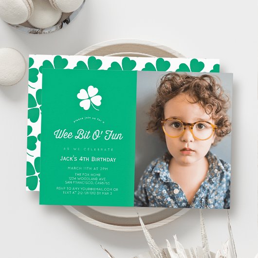 Invitation St. Patrick's Day Shamrock Green Photo Birthday