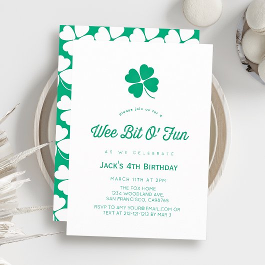 Invitation St. Patrick's Day Shamrock White Boy Birthday