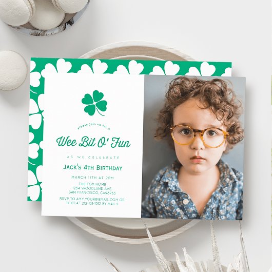 Invitation St. Patrick's Day Shamrock White Photo Birthday