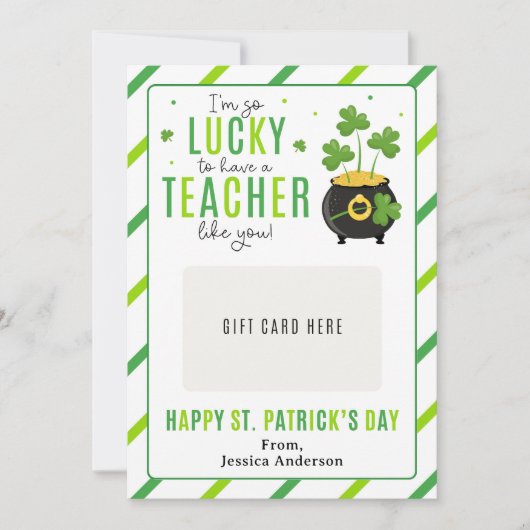Invitation St. Patrick's Day Teacher Appreciation Gift Card (Devant)