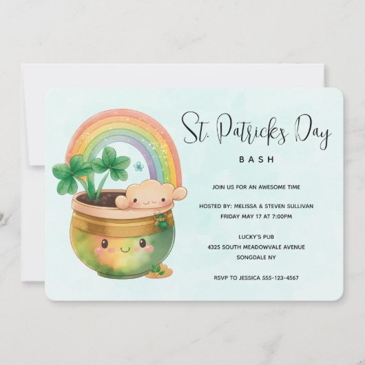 Invitation St. Patrick's Day Whimsical Rainbow & Clover Party (Devant)