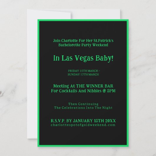 Invitation St Patrick's Las Vegas Bachelorette Party Black (Dos)
