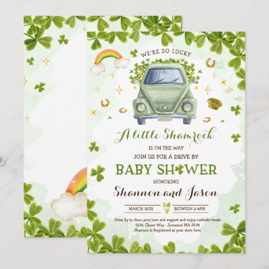Invitation St Patrick's Little Shamrock Drive Par Baby shower (Devant / Derrière)