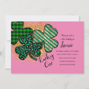 Invitation St. Patricks Lucky 1er Anniversaire Rose Green