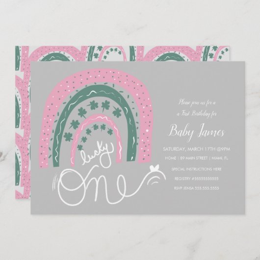 Invitation St. Patricks Lucky Birthday Main Drabow Rainbow (Devant / Derrière)