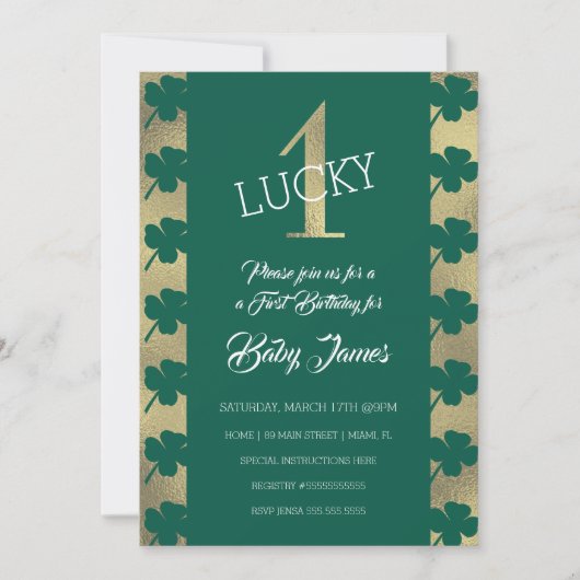 Invitation St. Patricks Lucky First Birthday Shamrock vert (Devant)