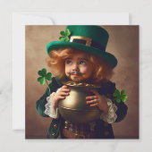Invitation St Patrick's Party Irish Child Pot of Gold Carré (Devant)