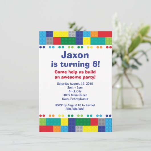 Invitation Stacking Bricks Fête d'anniversaire du garçon (Debout devant)