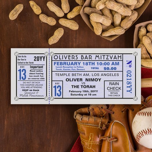 Invitation Stade vintage Ticket Baseball Bar Mitzvah Blue