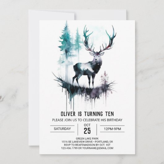 Invitation Stag Enchanted Green Adventure Anniversaire (Devant)