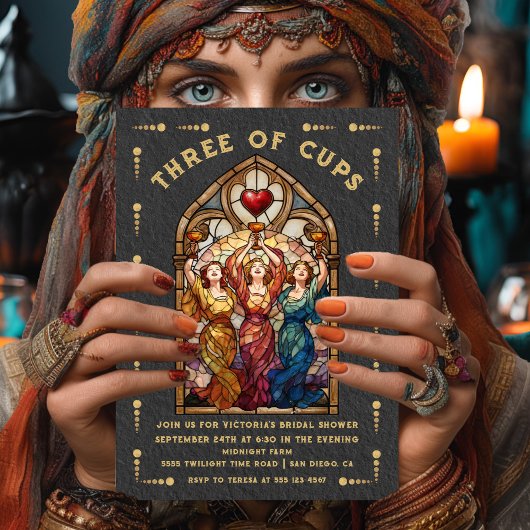 Invitation Stained Glass Three of Cups Bridal Shower Tarot