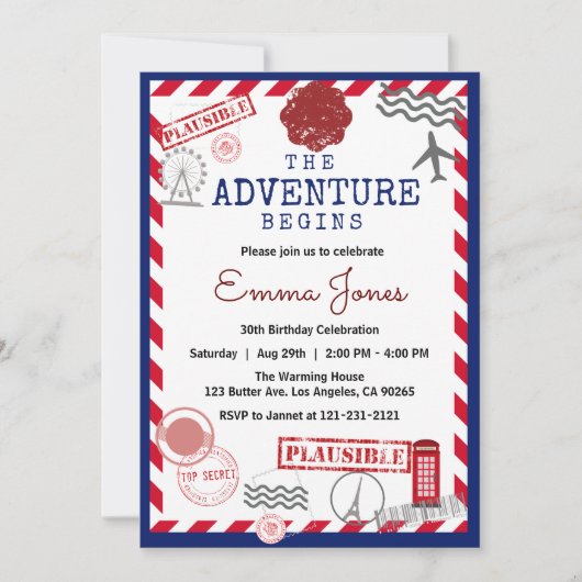 Invitation Stamp Rustique Destination Anniversaire Aventure c (Devant)