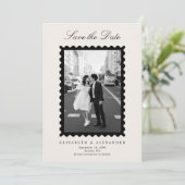 Invitation Stamp Style Modern Ivory One Photo Save the Date (Debout devant)