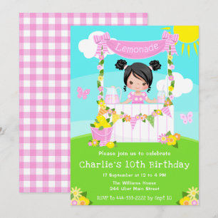 Invitation Stand de limonade rose Anniversaire Fille aux chev