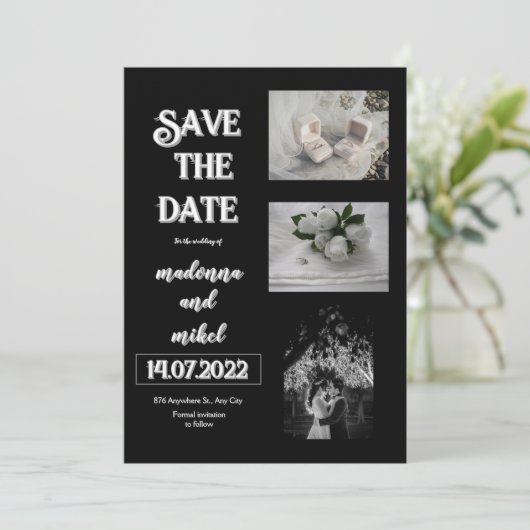 Invitation Stand de photo marron tendance moderne save the da (Debout devant)
