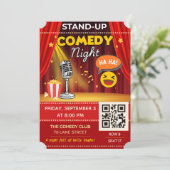 Invitation Stand-Up Comedy Night Ticket | QR Code Invite (Debout devant)