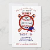 Invitation Star Baseball Player Anniversaire - Rouge foncé et (Devant)