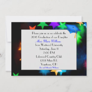 Invitation Star Bokeh avec Casquette Blue Graduation