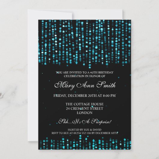 Invitation Star Confetti Turquoise du 40e anniversaire (Devant)