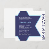 Invitation Star de David Bar Mitzvah - blanc et bleu (Devant / Derrière)