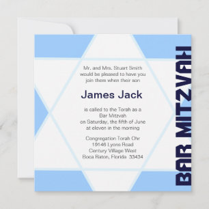 Invitation Star de David Bar Mitzvah - bleu & blanc