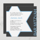 Invitation Star de David Bar Mitzvah - Blue & Grey (Devant / Derrière)