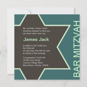 Invitation Star de David Bar Mitzvah Green & Brown 2