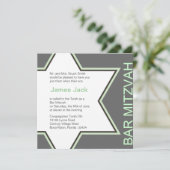 Invitation Star de David Bar Mitzvah Green & Grey 2 (Debout devant)