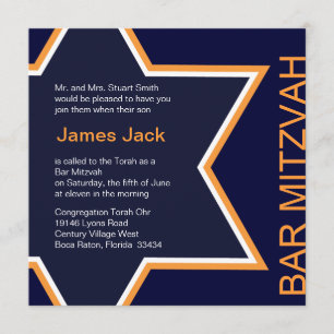 Invitation Star de David Bar Mitzvah Orange & Blue