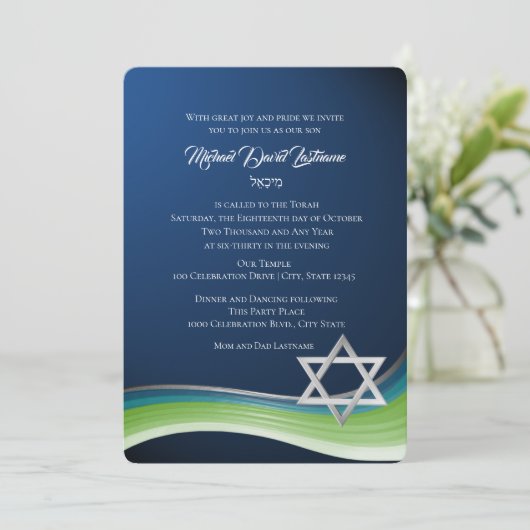 Invitation Star de David Green et Blue Gradient Bar Mitzvah (Debout devant)