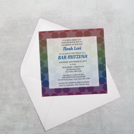 Invitation Star de David Ombre Rainbow Bar Mitzvah Carré