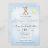 Invitation Star et Moon Teddy Bear Baby shower du garçon bleu (Devant / Derrière)