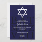 Invitation Star marine moderne simple nom hébreu Bat mitzvah (Devant)