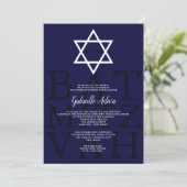 Invitation Star marine moderne simple nom hébreu Bat mitzvah (Debout devant)