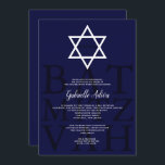 Invitation Star marine moderne simple nom hébreu Bat mitzvah<br><div class="desc">Elégant et simple éditable arrière - plan bleu marine avec une Etoile blanche de David éditable avec Bat mitzvah de nom hébreu. Une invitation simple et chic.</div>
