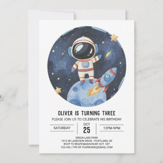 Invitation Star moderne Astronaut cosmique garçon Anniversair (Devant)