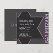 Invitation Star moderne de David Bat mitzvah - gris et rose (Devant / Derrière)