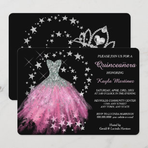 Invitation Star Shimmer Bright Pink Quinceanera