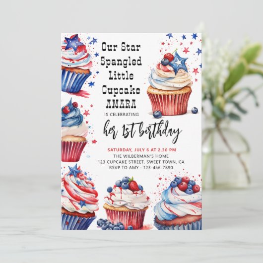 Invitation Star Spangled Little Cupcake N'importe quel Annive (Debout devant)