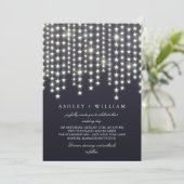 Invitation Star String Lights Dark Blue Mariage (Debout devant)