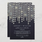 Invitation Star String Lights Dark Blue Mariage (Devant / Derrière)