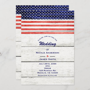 Invitation Star & Stripes White Rustic Wood