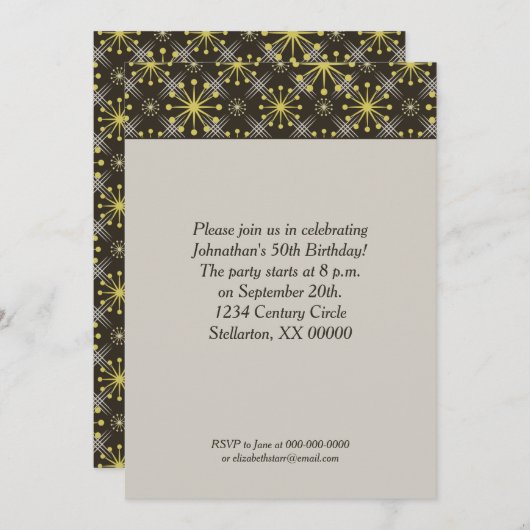 Invitation Starburst and Lines Mid Century Brown Retro (Devant / Derrière)